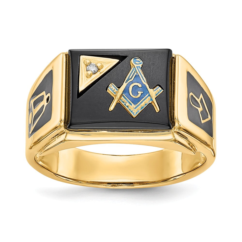 Solid 14k Yellow Gold Diamond Men's Masonic Ring Band Size 10 (.01 cttw.)