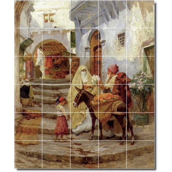 Ceramic Tile Mural-Frederick Bridgman Horses Backsplash Tile Mural 7. 48" w x 32" h using (24) 8 x 8 ceramic tiles