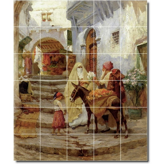 Ceramic Tile Mural-Frederick Bridgman Horses Backsplash Tile Mural 7. 25.5" w x 17" h using (24) 4.25 x 4.25 ceramic tiles