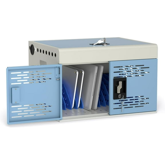 POCHAR Fully Assembled 16 Devices Laptop Charging Station for Chromebook, iPad - Locking Charging Cabinet for Office, Classroom, Library (Blue)