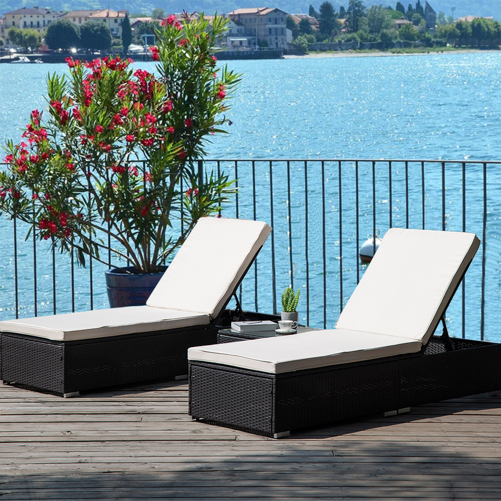 YOFE Chaise Lounge Chairs, 3 Pcs Patio Chaise Lounge Set, Outdoor Lounge Chair Set with Beige Cushions and Table, Rattan Wicker Lounge Chair, Outdoor Indoor Adjustable Rattan Reclining Chairs, R5811 - image 2 of 9
