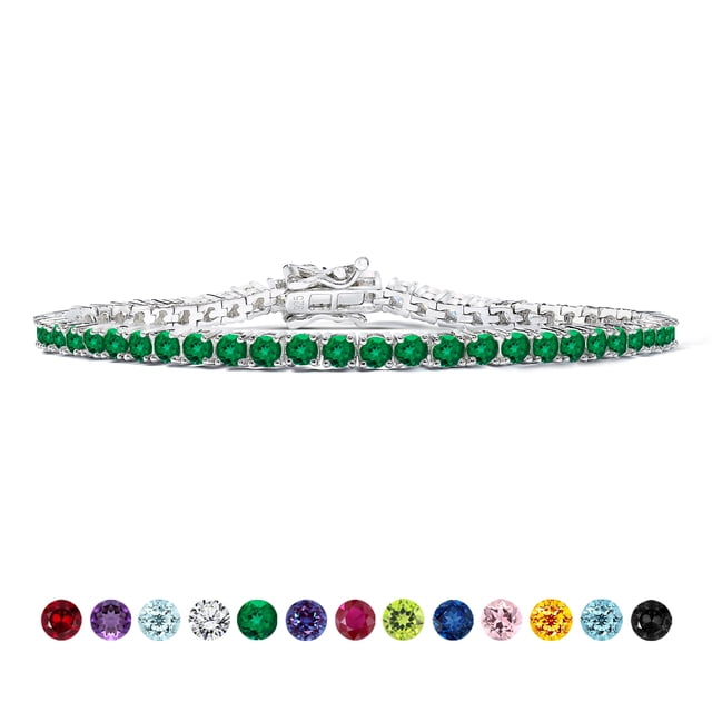 JeenMata Classic 5.5 TCW Corte redondo Mayo - Esmeralda - Pulsera de tenis con piedra natal Diseño de eternidad - Chapado en oro blanco, Mujer, Adulto