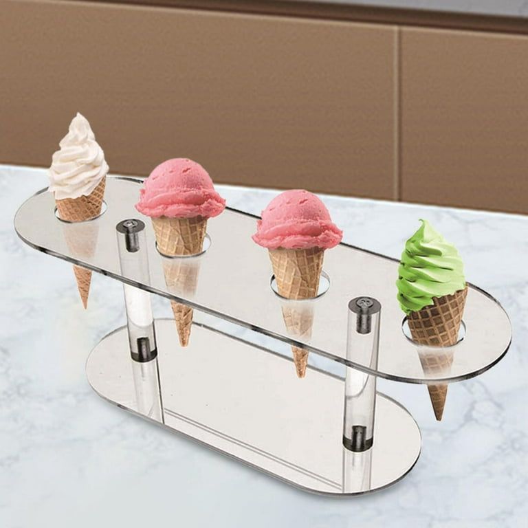 Small Acrylic Ice Cream Cone Holder Stand with 8 Holes Capacity Clear  Acrylic Waffle Cone Displaying Stand Cupcake Sugar Rack for Mini Ice Cream  Cones