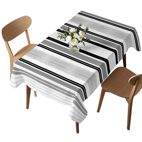 Waterproof Tablecloth Modern Black Gray Stripe Rectangle Table Cloth 52x70in,Wipeable Washable Table Cover Abstract Geometric Lines Tablecloths for Dining Tables Kitchen Picnic Camping Outdoor Party