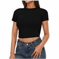 thumbnail image 2 of Annhoo Womens Crop Tops Summer Crew Neck Basic Short Sleeve Base Layer Tees Slim Stretchy T Shirts for Teen Girls, 2 of 8
