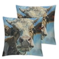 thumbnail image 2 of Nawypu  Brown Cow Throw Pillow Cover Head Oil Painting Animal Farm Chew Face Vivid Head Bovine Pet Hairy Pillow Case Decorative Men Women Boy Girl Room Cushion Cover ,Set of 2, 2 of 6