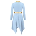 thumbnail image 4 of CHICTRY Kids Girls Lyrical Dance Dress Long Sleeve Gold Strip Irregular Praise Worship Dancewear Light Blue 14, 4 of 7