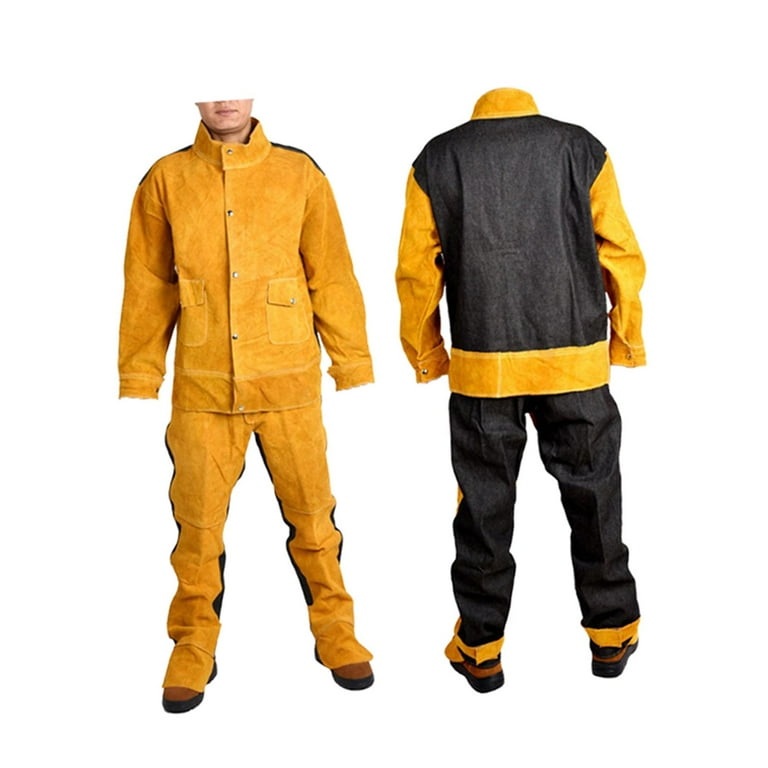 Milageto Leather Welding Jacket Pants Suit Fire Resistant Anti