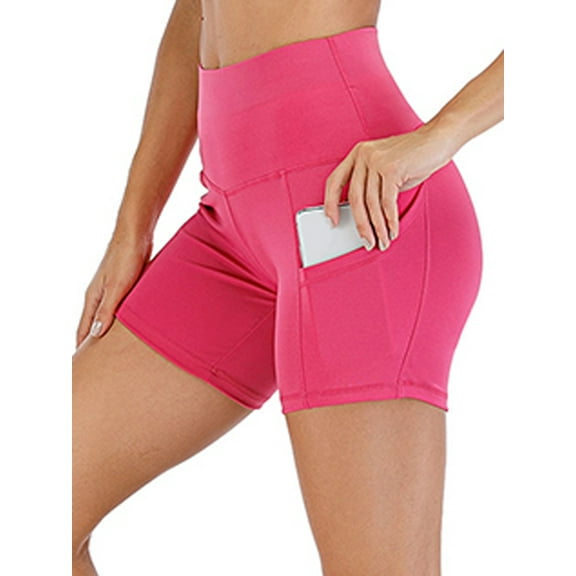 DODOING Tummy Control Yoga Shorts with Pockets for Women Workout Running Athletic Bike High Waist Activewear Bottoms Butt Lifting Yoga Shorts, Black/ Purple/ Rose Red/ Army Green/ Navy Blue
