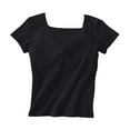 thumbnail image 2 of Xuyuer Women's Solid Square Neck Built-In Bra Crop Top - Fitted Short Sleeve Shirt for Modern Casual Wear and Flattering Silhouette, 2 of 9