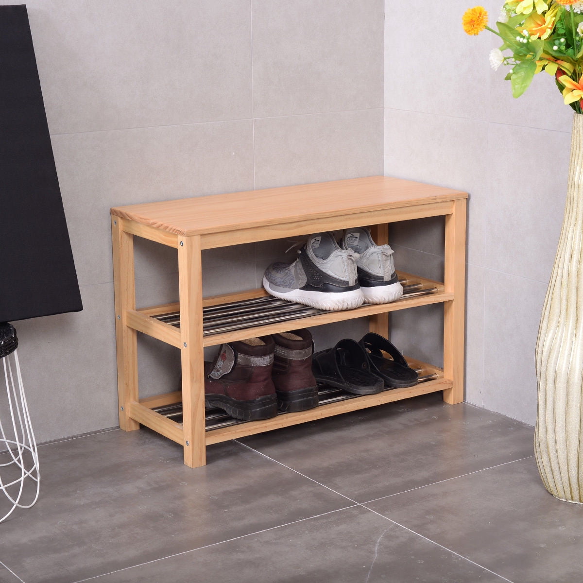 3 Tier Wooden Shoe Storage Bench Racks Shelf Organizer Entryway