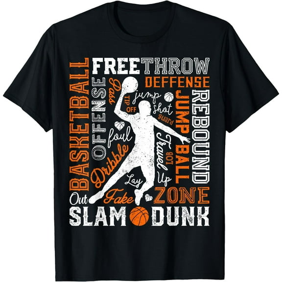 Basketball Player Slam Dunk Typography Word Art Vintage Men Softstyle T-Shirt for Men Women Kids