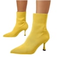 thumbnail image 5 of Women Solid Color Pointed Toe Knit Sock Ankle Boots Stiletto Thin High Heel Stretch Slip on Fall Winter Dress Short Booties Yellow 9.5(43), 5 of 5
