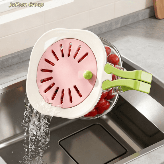 Strainer Fridge Organizer Storage Container with Switchable Lid, Fruit Veggie Wash Basket and Draining Bowl, Single Vegetable Keeper Bin for Refrigerator