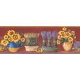 thumbnail image 2 of Tournesol et Verts en Pots Cerise Rouge Floral Bord Design Rétro, Rouleau 15' x 7'', 2 of 3