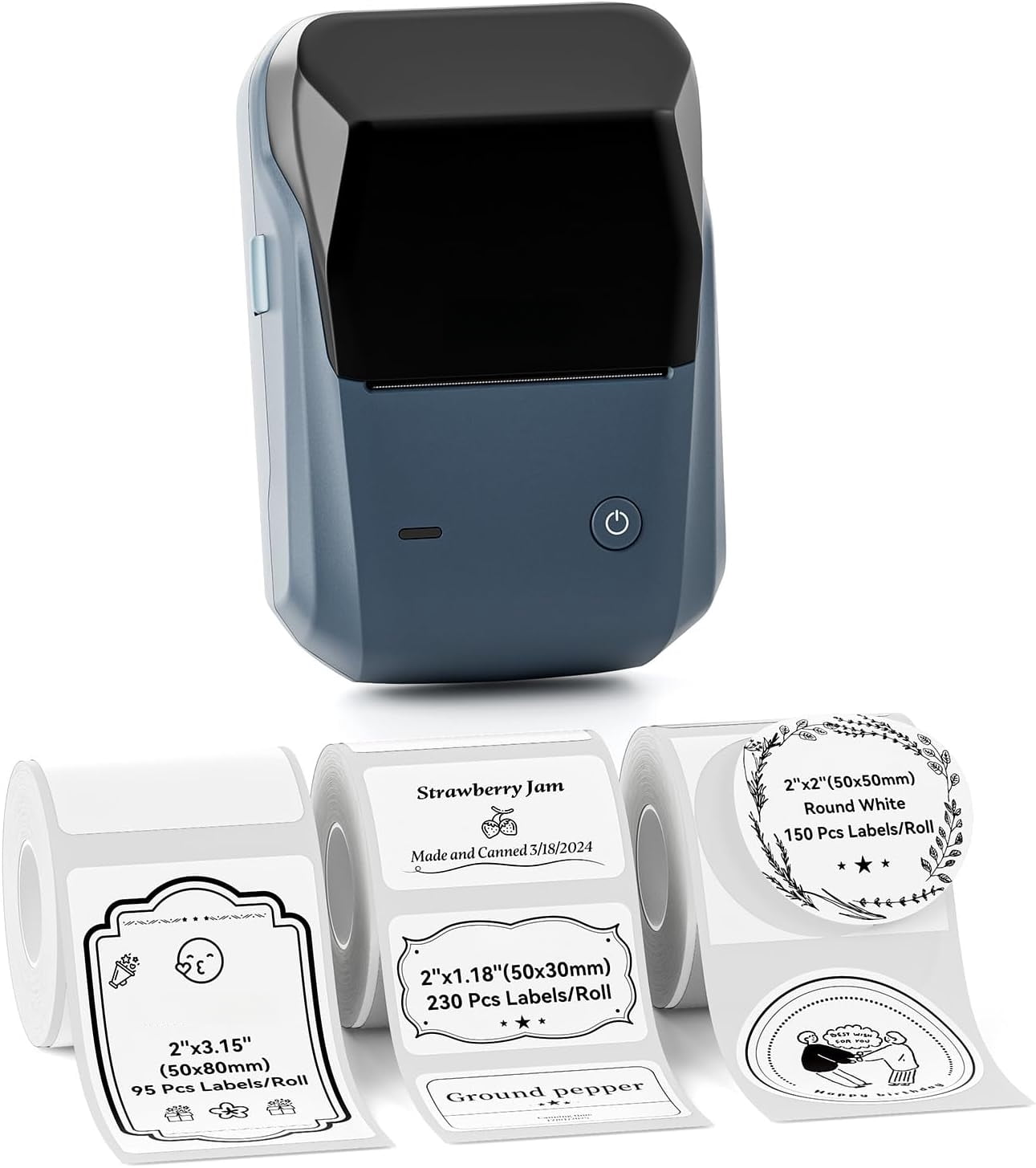Label Maker Machine, Thermal Label Printer Easy to Use for Office, Home, Business, Came with 3 Roll White Labels(Blue)