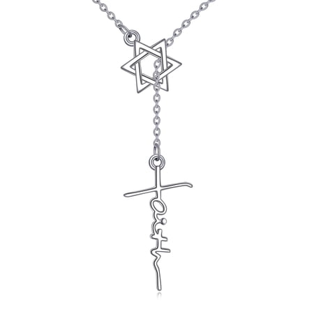 MYSTICPOEM S925 Sterling Silver Cross Star of David Faith Pendant Necklace for Women Men, Religious Christian Jewish Jewelry Gift (faith)