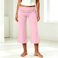 thumbnail image 5 of Inverlee Womens Fold Over Waist Cropped Pants with Side Drawstring Casual Loose Fit Capri Trousers Pink S, 5 of 9