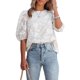 thumbnail image 5 of Top suelto de gasa con mangas de burbuja Camisa con textura floral （blanco）, 5 of 6