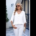 thumbnail image 4 of Blusas Casuales Elegantes para Mujer, con Mangas 3/4, Cuello en V y Volantes, Blancas, Talla L, 4 of 5