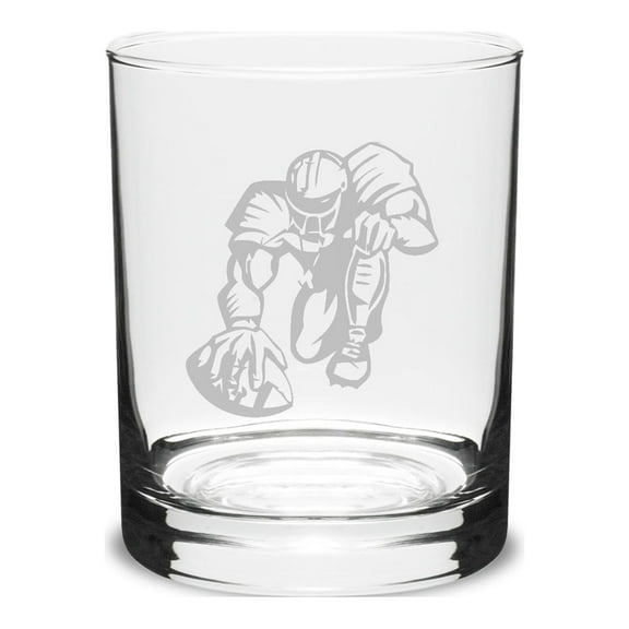 Football Player 14 oz. Deep Etched Double Old Fashion Glass
