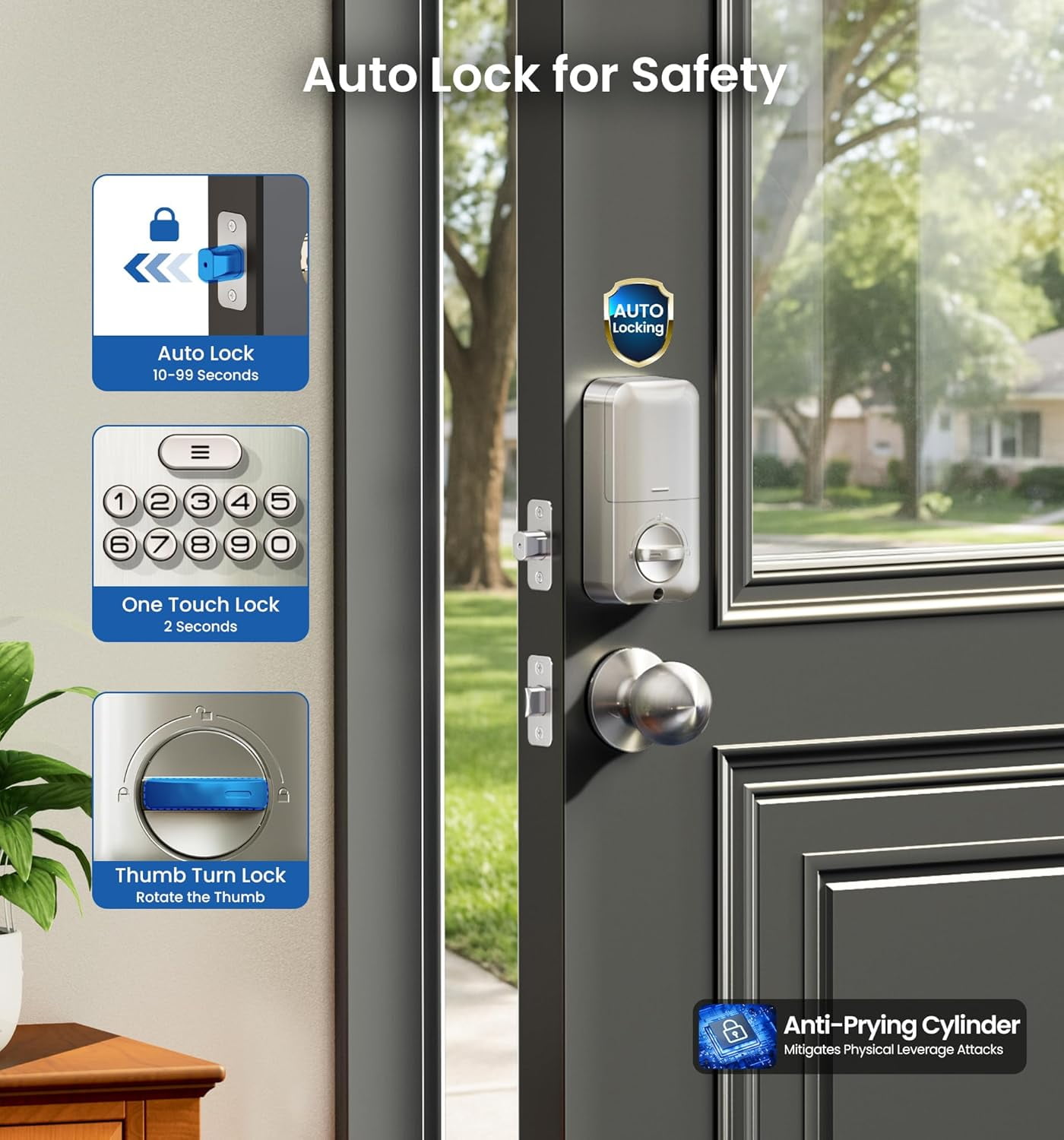 Veise Fingerprint Door Lock with 2 Knobs, Keyless Entry Door Lock with Knob, Electronic Keypad Deadbolt, Waterproof, Easy Installation, Satin Nickel