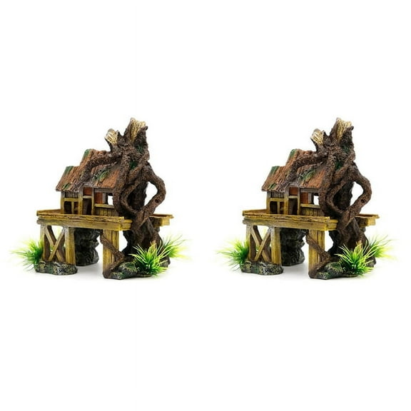 2X Aquarium Decoration Artificial Fish Reptile House Shelter Fish Tank Landscaping Resin Building Ornaments Decor,2 x fish tank decoration,As shown