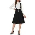 thumbnail image 2 of INSPIRE CHIC Women's Button Decor Solid Color Overall Dress Flared Midi Suspender Skirt Black XS, 2 of 6