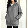 thumbnail image 4 of Fleece Lined Zip Hoodie for Women Ghalytn Oversized Jacket - Drawstring Long Sleeve Top with Kangaroo Pocket, 4 of 6