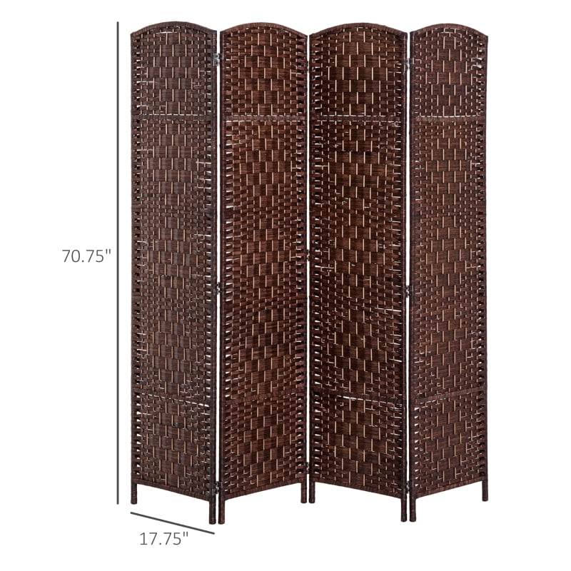 Alvantor 4-Panel Folding Privacy Screen with 360° Hinges, Hand-Woven Room Divider 70.9"x0.8"x70.9" Brown