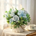thumbnail image 5 of VVQ Artificial Flowers With Small Ceramic Vase, Fake Silk Variety Flower Balls Decoration Table Centerpiece, Plastic Potted for Home Office Party Wedding, Blue, 5 of 6