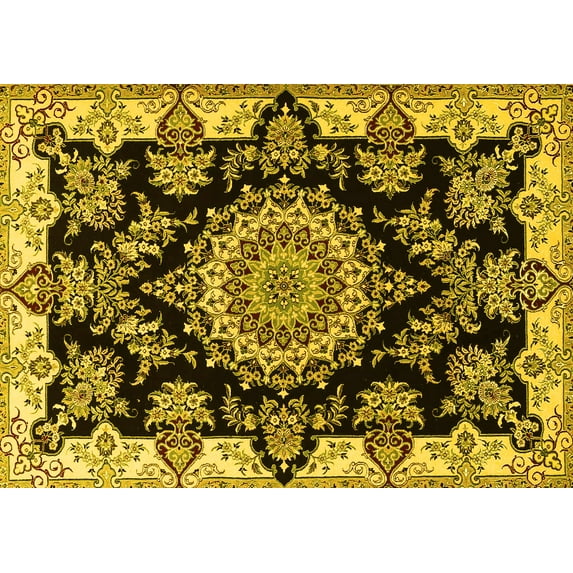 Ahgly Company Machine Washable Indoor Rectangle Medallion Yellow Traditional Area Rugs, 2' x 5'