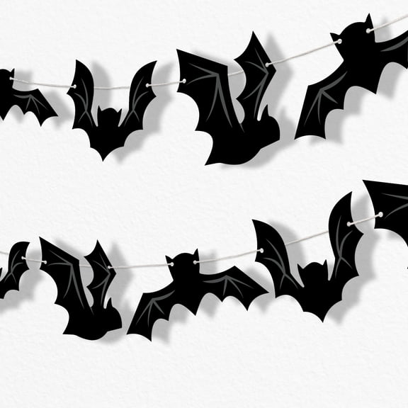 Big Dot of Happiness Black Bats Garland Banner, Halloween Party Decorations Backdrop, 30 Feet of Cord, 15 Paper Bat Shapes