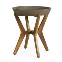 GDF Studio Hobson Outdoor Concrete and Acacia Wood Side Table, Teak and Light Gray