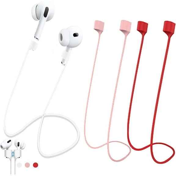 Magnetic Anti-Lost Straps for AirPods Accessory, Colorful Soft Silicone Sports Lanyard. Strong Cord Anti-Lost Leash Sports String, Neck Rope Cord, Sportsman [3 Pack] (White Pink Red)