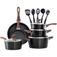 thumbnail image 1 of Pots and Pans Set Non Stick, 15 Pcs Non Toxic Hammered Cookware Set, Black Granite Induction Kitchen Cooking Sets, 1 of 7