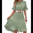 thumbnail image 1 of Vestidos de Mujer de Corta, Cintura Alta, Cuello Redondo, Liso, con Volantes, Verde Frijol, Talla M, 1 of 8