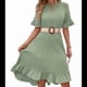 thumbnail image 1 of Vestidos de Mujer de Corta, Cintura Alta, Cuello Redondo, Liso, con Volantes, Verde Frijol, Talla M, 1 of 8