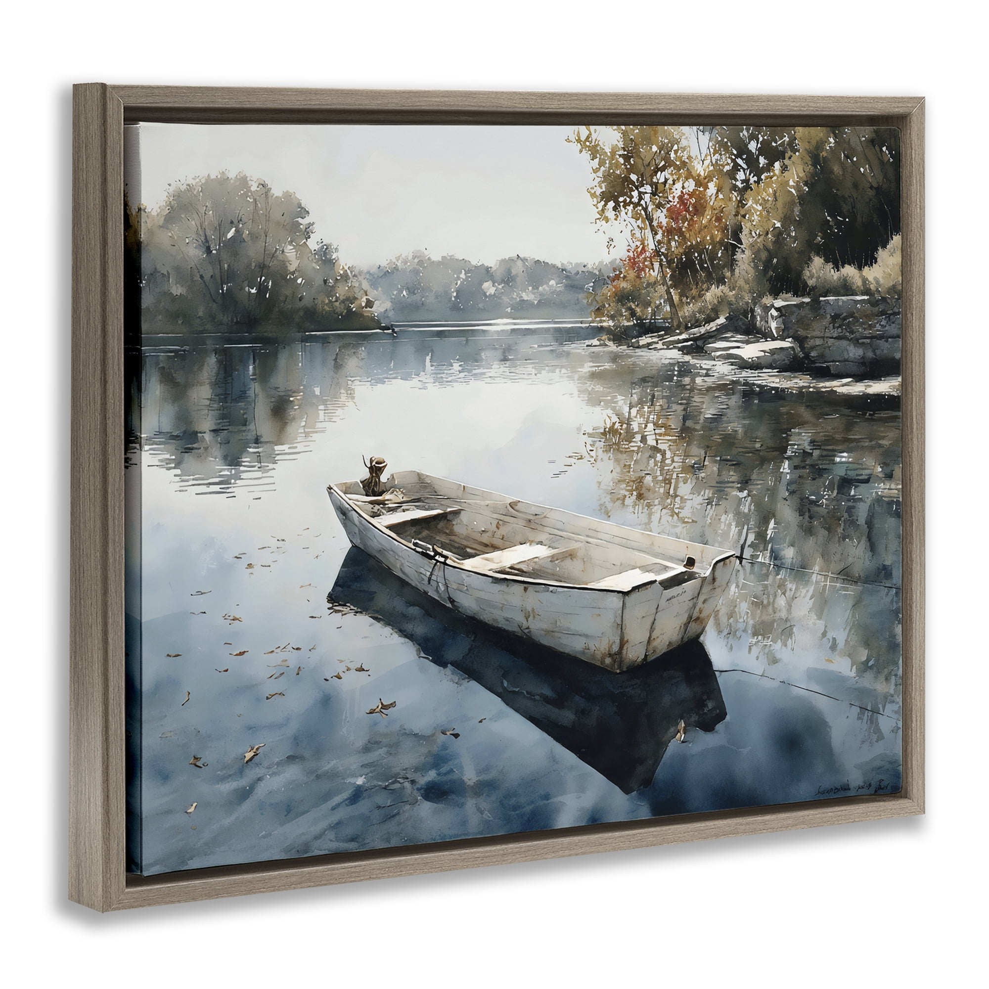 Stupell Industries Boat Ride Through Autumn Reflections Brown Framed Floater Canvas Wall Art, design by Franklyn Gregory
