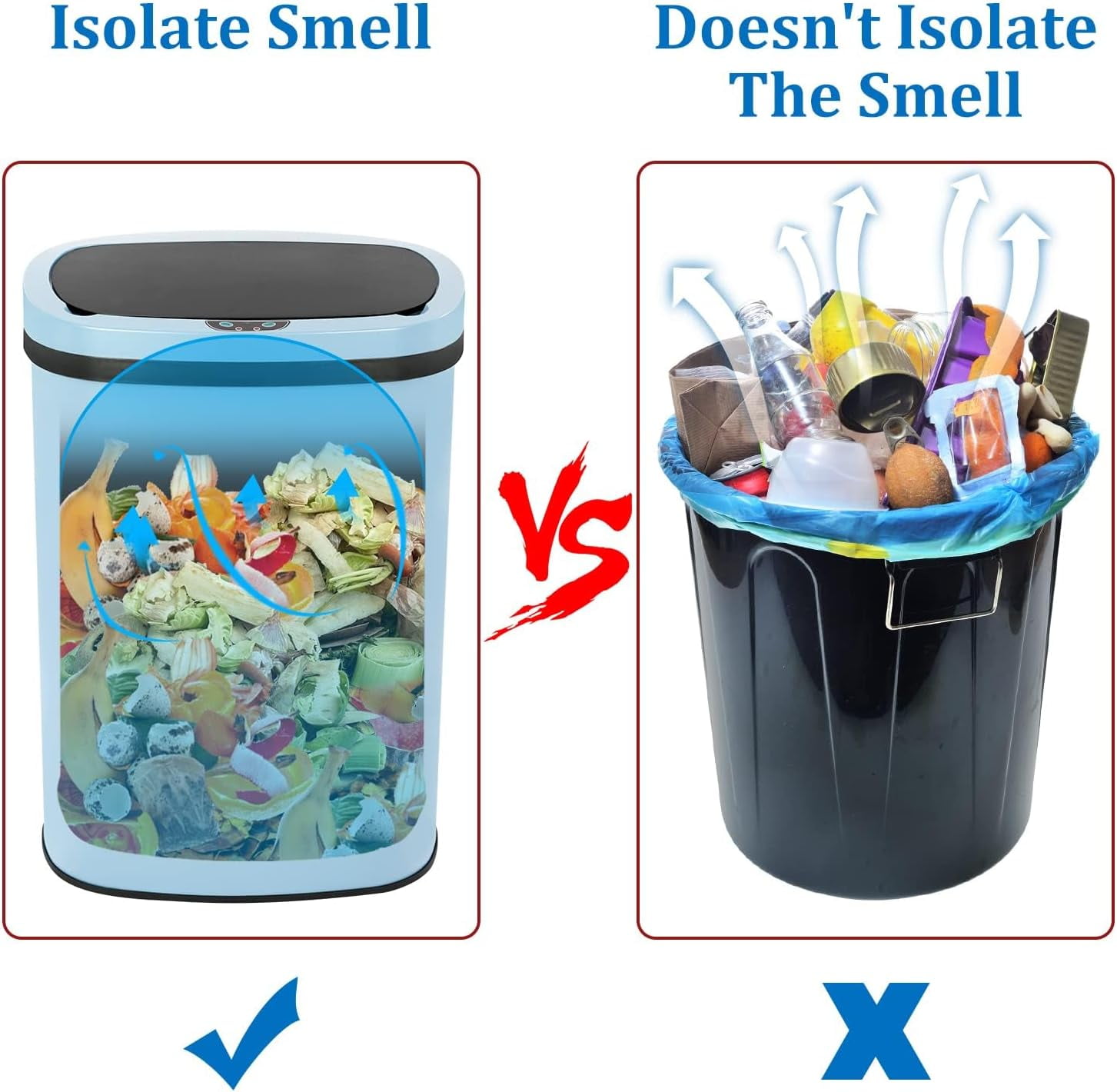 BIQWBIC 13 Gallon Automatic Trash Can, Touchless Stainless Steel Kitchen Garbage Can, Blue