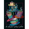 thumbnail image 1 of Dimensions 'A Whole Lotta Latte' Counted Cross Stitch Kit, 14 Count Black Aida, 11"" X 14"", 1 of 4