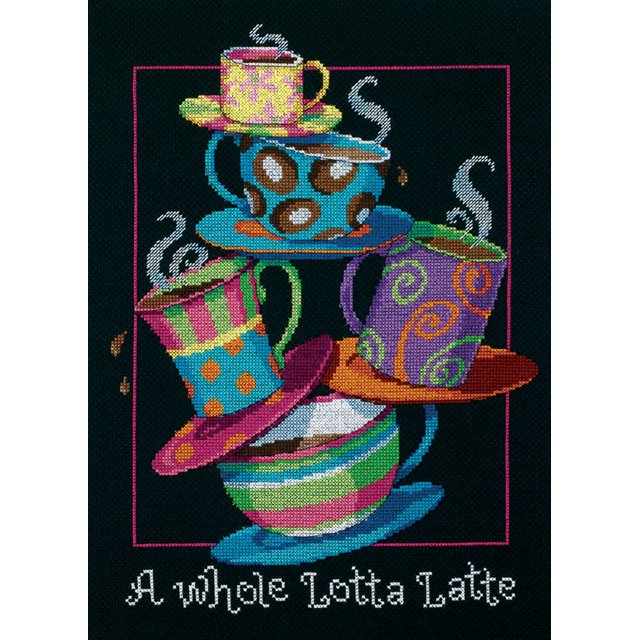 Dimensions 'A Whole Lotta Latte' Counted Cross Stitch Kit, 14 Count Black Aida, 11"" X 14""