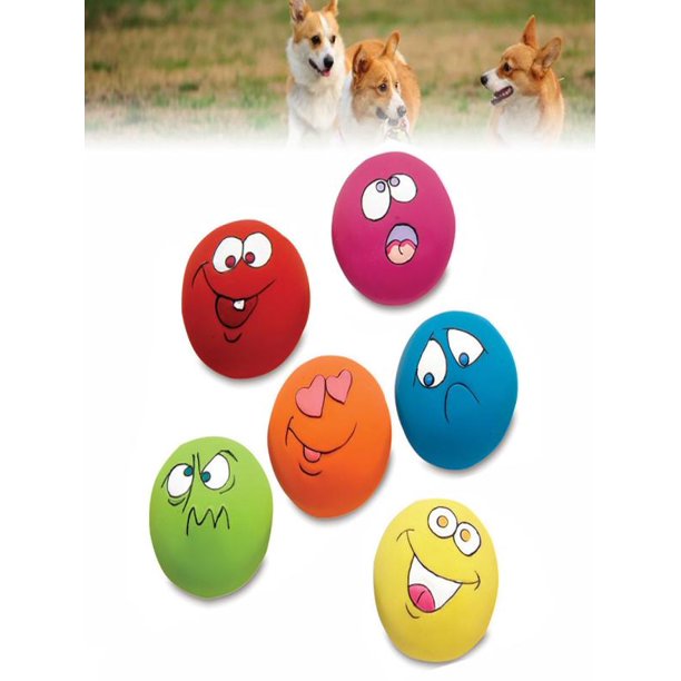 Pet Dog Puppy Play Squeaky Ball With Face Fetch Toy