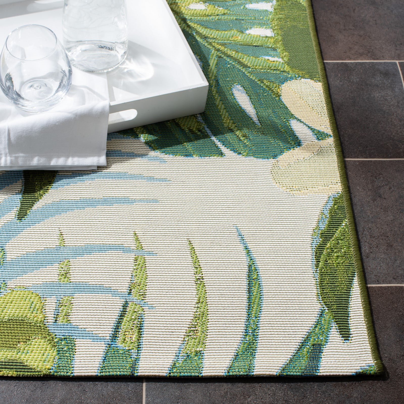 SAFAVIEH Barbados Floral Outdoor Area Rug, 6'6" x 9'4", Green/Pink