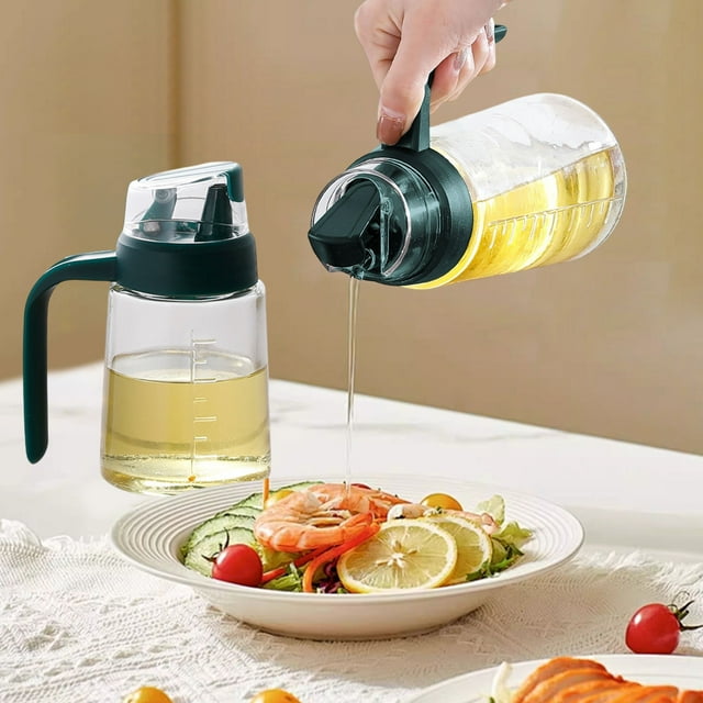 RuiJiao Clearance Olive Oil Dispenser Bottle Leakproof Glass Oil Container With Non-Slip Handle Automatic Cap And Stopper Oil Dispenser Bottle For Kitchen 300ML