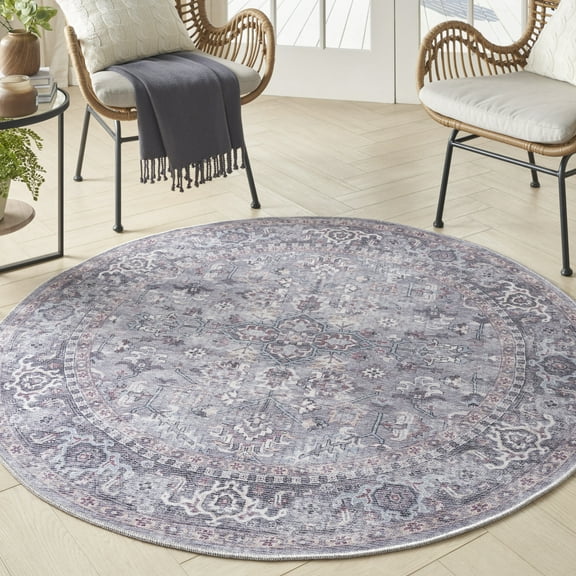 Nourison Home Machine Washable Series 1 Vintage Grey 5'3" x Round Area Rug (5 Round)