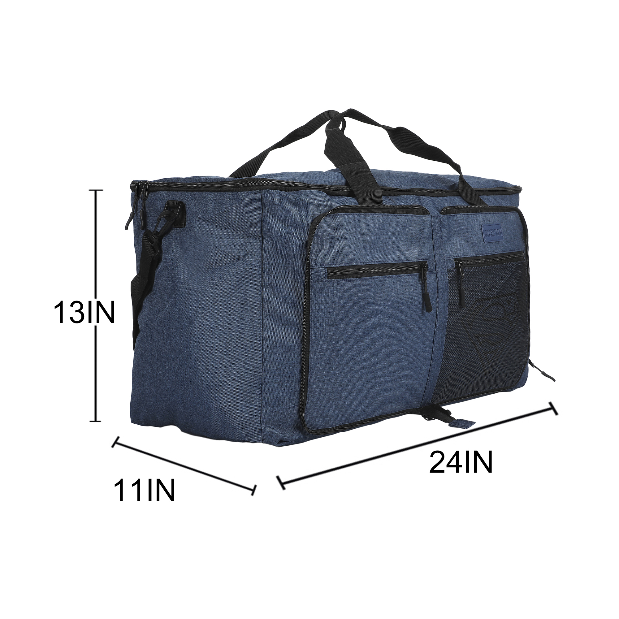 Superman Logo Blue 24" Packable Travel Duffle Bag with Shoe Compartment, Removable Shoulder Strap & Front Storage Pockets