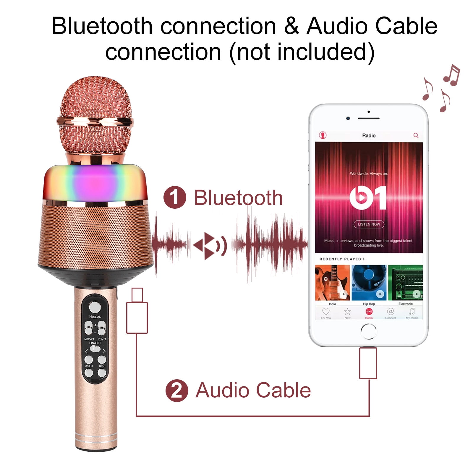 LNKOO Bluetooth 5 in 1 Karaoke Wireless Microphone with LED Lights, Portable Microphone for Kids, Best Gifts Toys for Kids, Girls, Boys and Adults