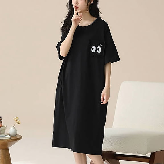 YHAJDS Womens Sleep Mid Length Round Neck Sleeveless Summer Nightgown