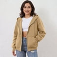 thumbnail image 2 of WTOBBY Women's Off Shoulder Zipper Hoodie Sweatshirt Fashion Clothing Casual Jacket, Modern Cropped Style with Front Pocket and Comfortable Streetwear Look,Camel L, 2 of 5